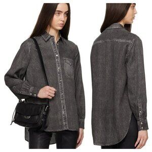 rag & bone Black Liquid Miramar Oversized Button Faux Denim Shirt M Tencel